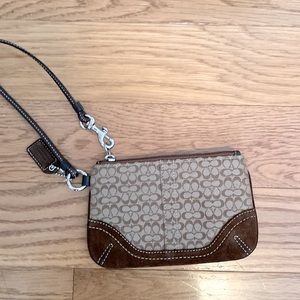 Coach Signature Wristlet Brown and Tan